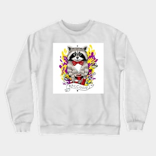 beautiful-cartoon-poster-raccoon-drinks-black-tea Crewneck Sweatshirt